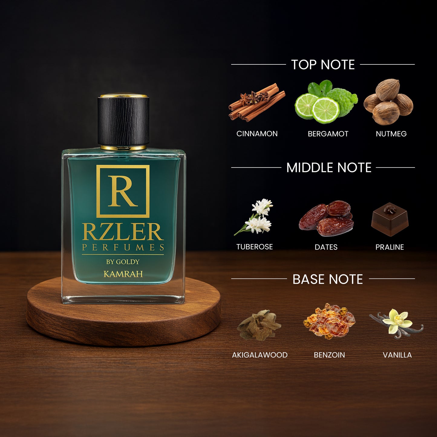 RZLER Kamrah Perfume For Men – A Warm, Long Lasting Perfume for Men With Cinnamon, Dates, Praline, and Vanilla Notes | Luxury Gift for Men