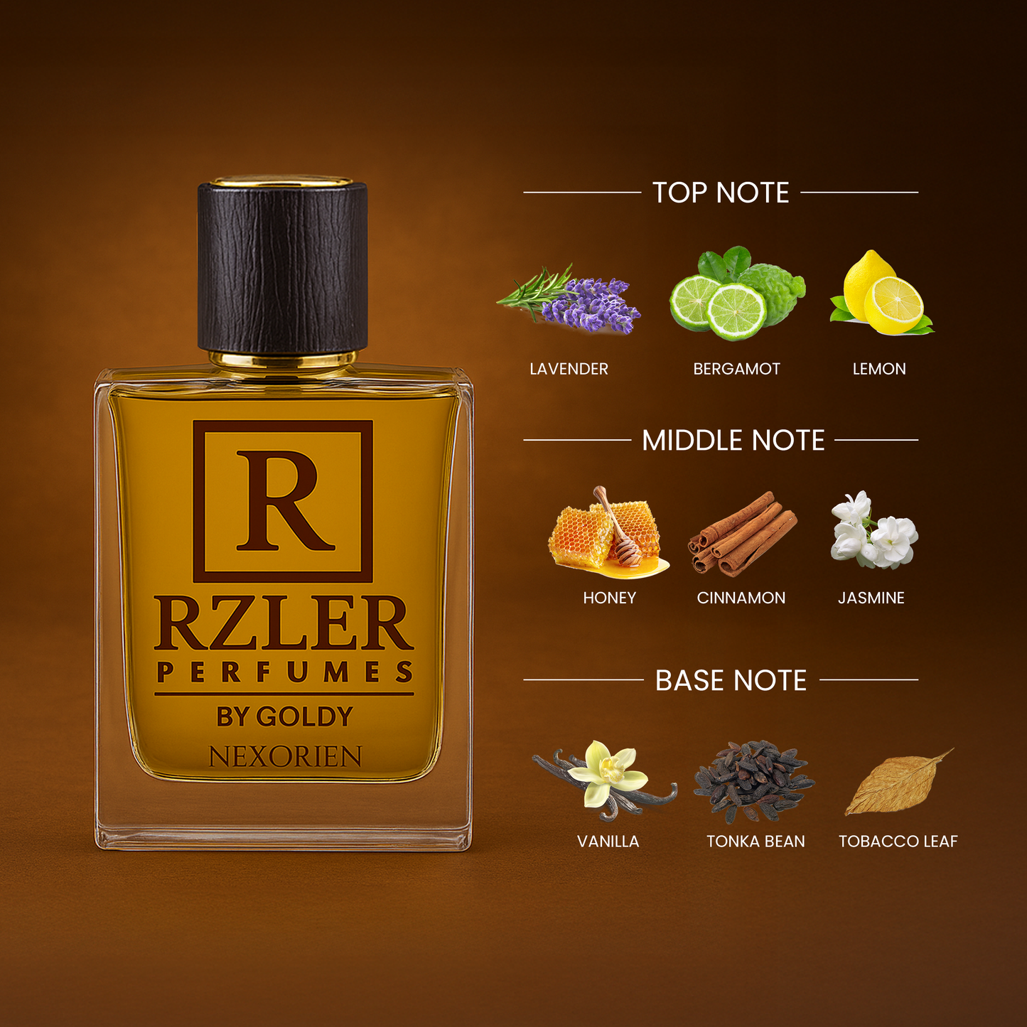RZLER Nexorien Perfume For Men – A Bold, Long Lasting Perfume for Men With Citrus, Honey, Tobacco, and Warm Vanilla Notes | Luxury Gift for Men