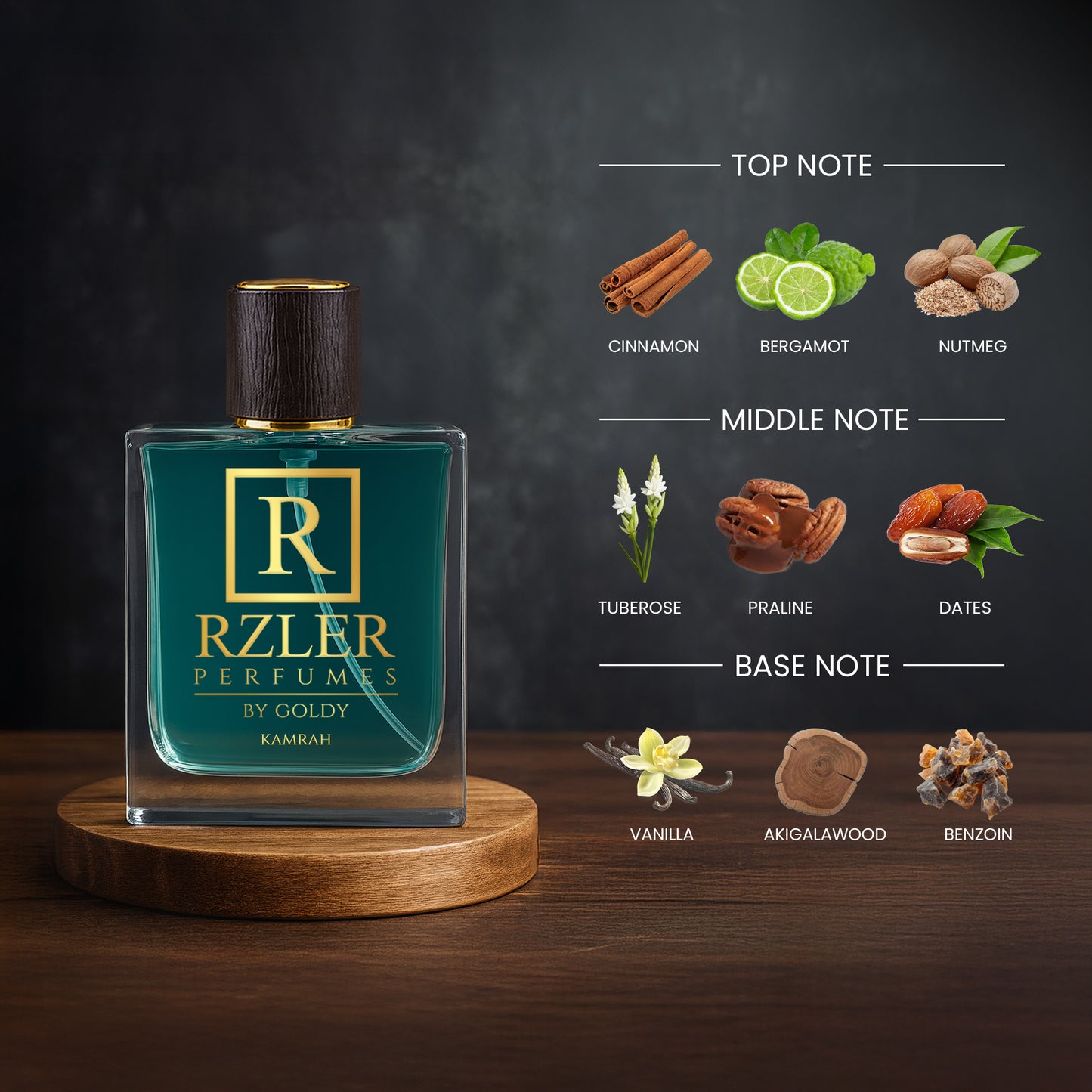 RZLER Kamrah Perfume For Men – A Warm, Long Lasting Perfume for Men With Cinnamon, Dates, Praline, and Vanilla Notes | Luxury Gift for Men