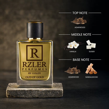 RZLER Oud of Gold Perfume For Men - a Luxurious, Long-Lasting Perfume for Men With woody agarwood, addictive blend of sugar and vanilla Notes | Luxury Gift for Men