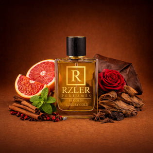 RZLER Luxury Gold Perfume for Men– 50 ml | Woody Spicy Leathery Notes | Long Lasting Fragrance